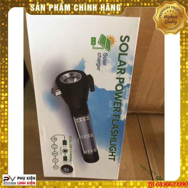 Đèn pin 11 chức năng Solar Power Flashlight chống nước cao cấp đa chức năng