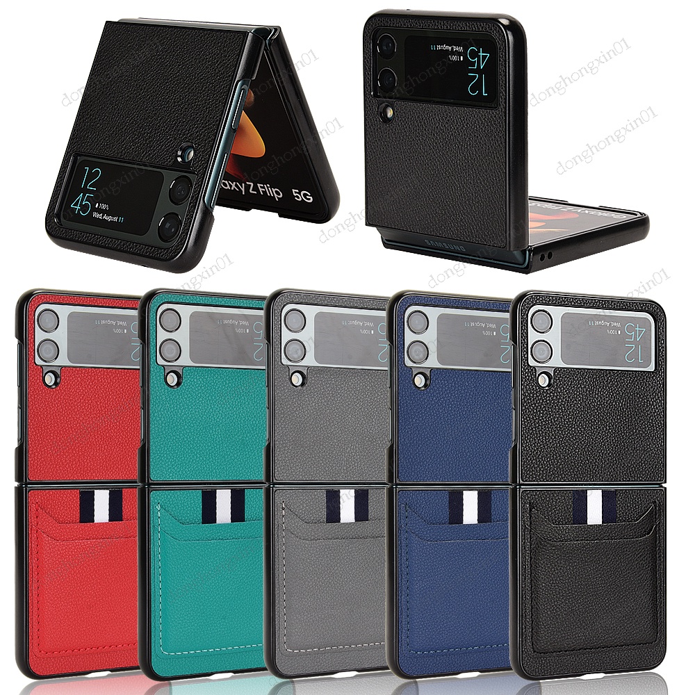 Ốp Điện Thoại Da Kèm Ngăn Đựng Thẻ Chống Sốc Chống Trượt Cho Samsung Galaxy Z Flip 4 5G Flip4