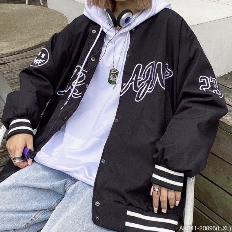 Áo khoác bomber dù unisex form rộng 2 lớp 28 nam nữ ulzzang