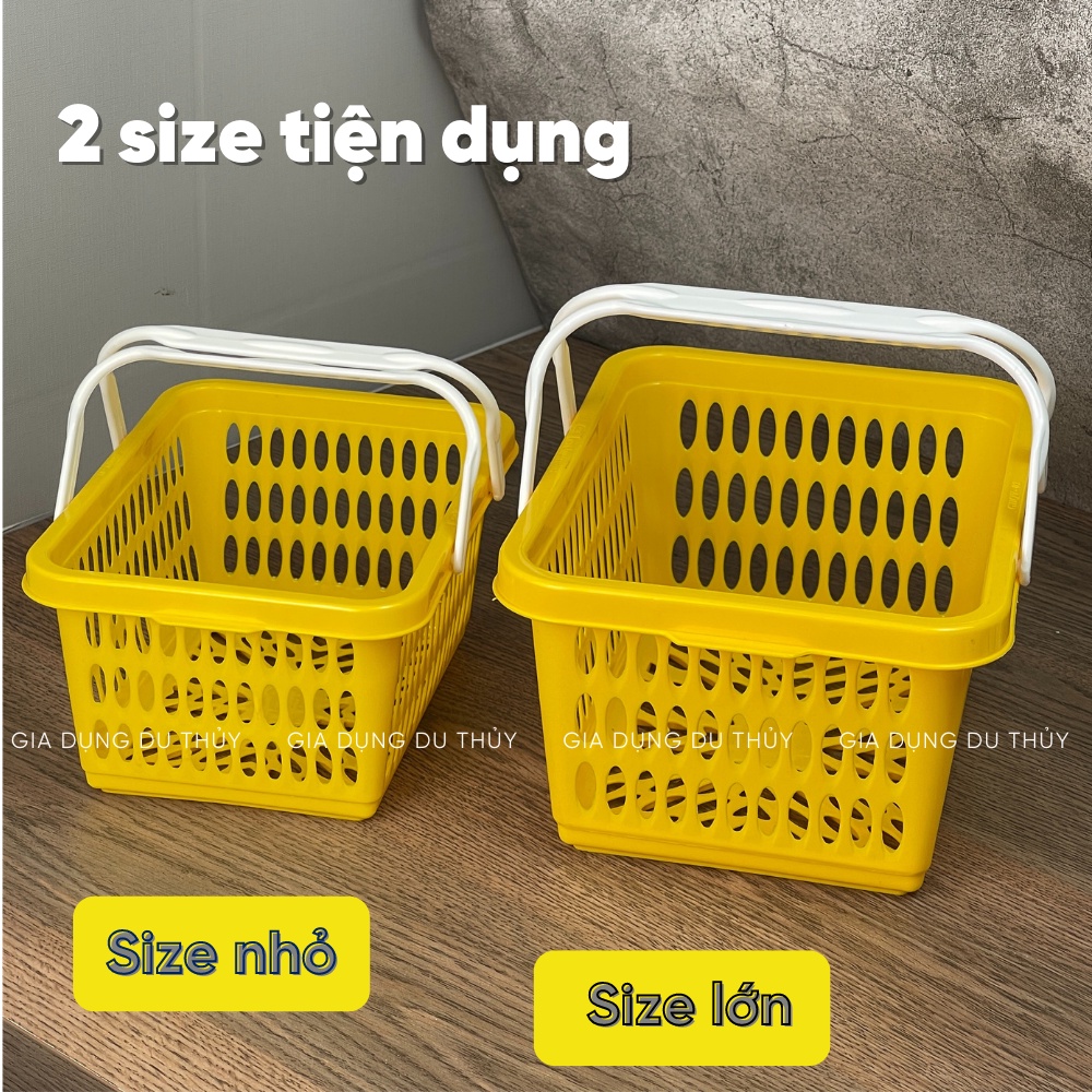 Giỏ đựng đồ nhà tắm có lỗ, đựng dầu gội có quai xách màu xanh lá, dương, vàng, đỏ - GIỎ 2 QUAI CHÂU HƯNG