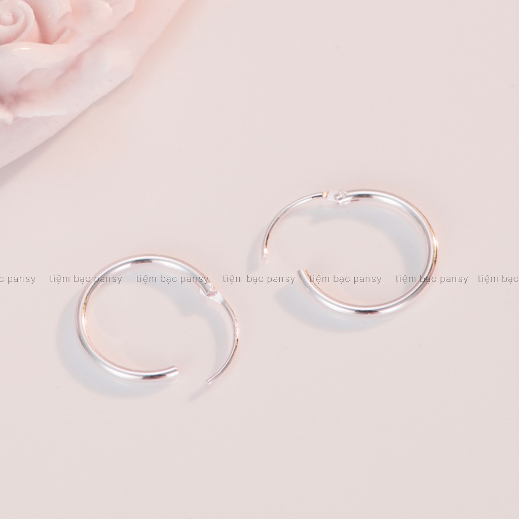 Khuyên tai bạc nam nữ unisex PANSY khoen tròn trơn thời trang, hoa tai trơn bạc đẹp cá tính