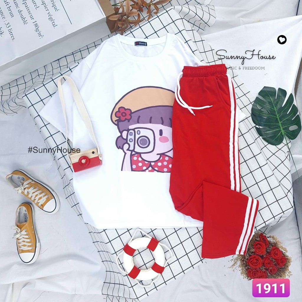 Set đồ bộ quần dài Jogger cartoon hoạt hình .Unisex form rộng SunnyHouse Mã SP001911