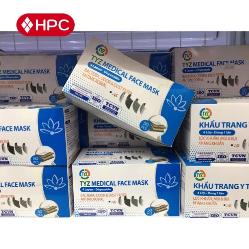 Khẩu Trang Kháng Khuẩn Khẩu Trang Y Tế 4 Lớp TYZ Không Thấm Nước Dây Đeo Chắc Chắn Lọc Khuẩn Ngăn Mùi Khói&amp;Bụi