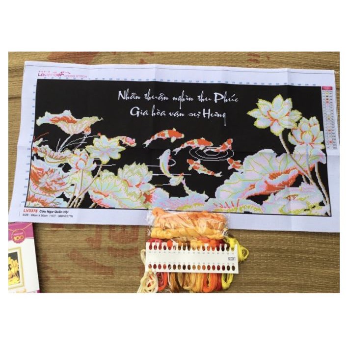 Tranh thêu chữ thập Cửu Ngư Quần Hội LV3378 (99 x 50 cm), LV3379 (125 x 59 cm)