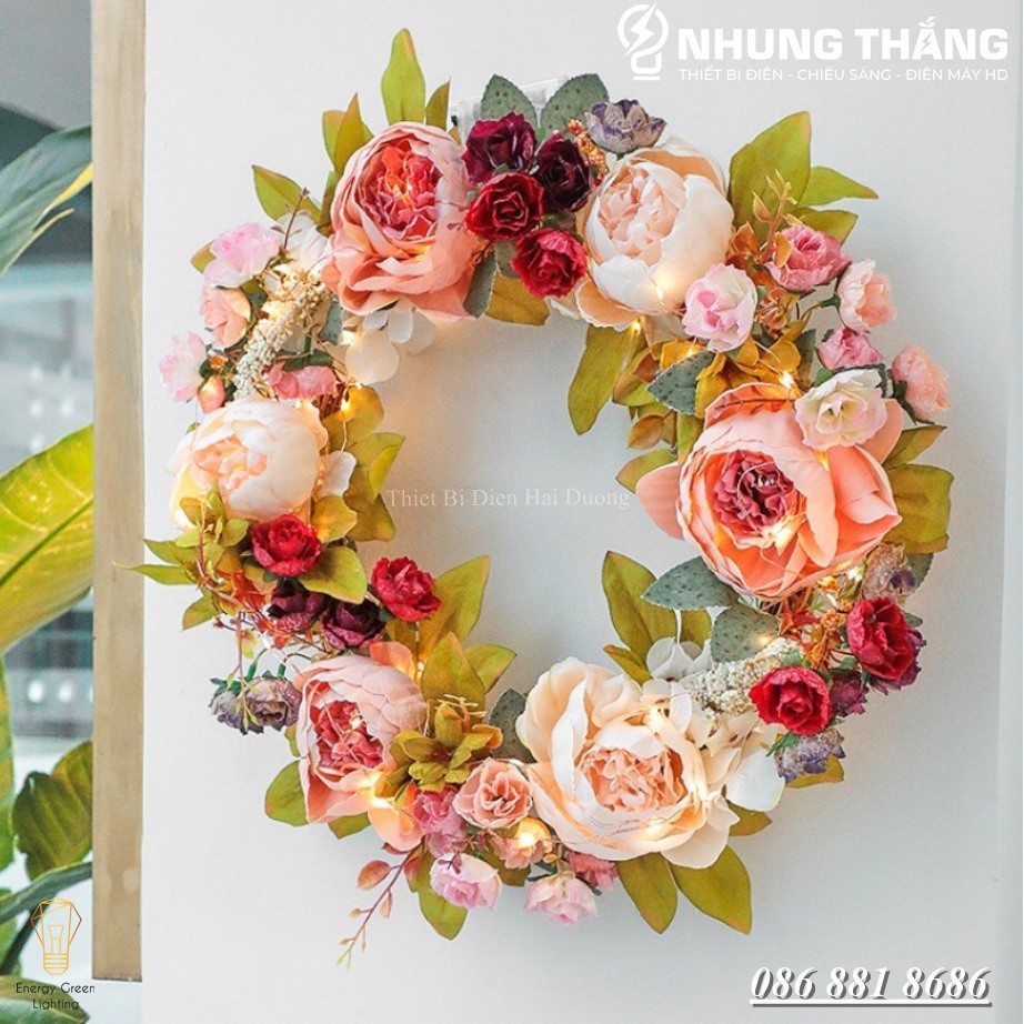 [ Nhiều Mẫu ] Vòng Hoa Treo Trang Trí Giáng Sinh Có Đèn -  Đường Kính 30cm,40cm - Chuyên Trang Trí Các Sự Kiện -Tặng PIN