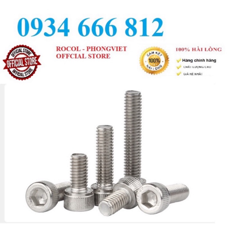 Set 10cái và 5 cái M10 bulong lục giác chìm đầu trụ INOX 304 M10