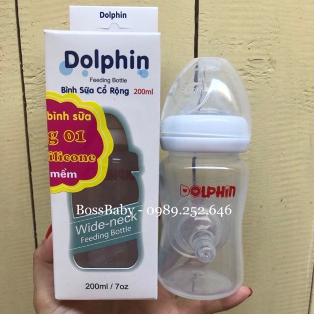 [Tặng thêm 1 núm] Bình sữa cổ rộng 200ml/300ml Dolphin