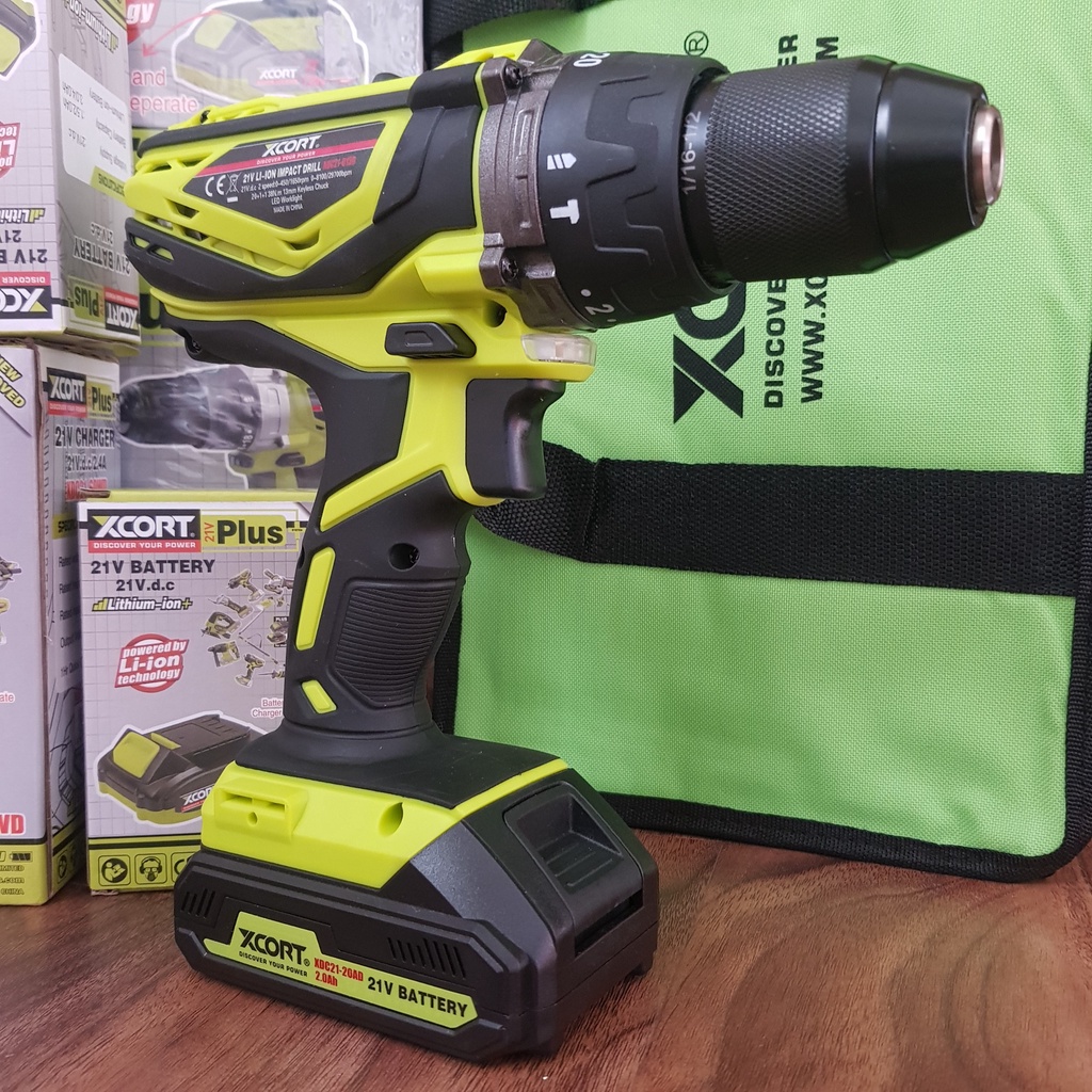 Máy khoan cầm tay dùng pin 20V MAX XCORT Có 2 Chế độ khoan và khoan búa 38Nm