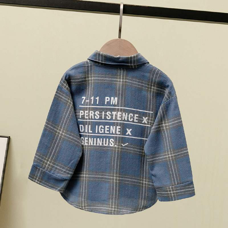 Boys Long Sleeve Plaid Shirt Spring and Autumn Thin