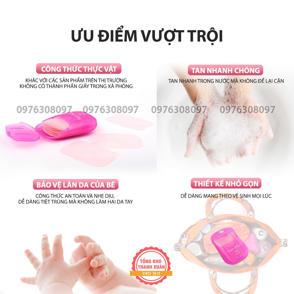 Xà Phòng Giấy Nhật Bản - Hộp 50 Miếng - Rửa Tay, Bỏ Túi Mang Đi Du Lịch, Công Tác, Dã Ngoại