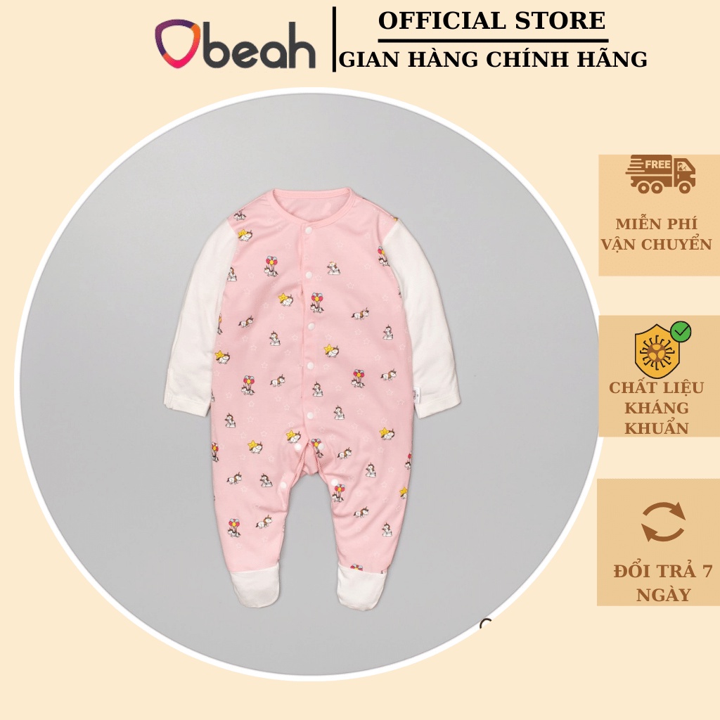 Bộ bodysuit tất liền chất liệu cottong tự nhiên màu hồng dâu in hình Pony Fullsize 59 đến 80 cho bé obeah_officialstore