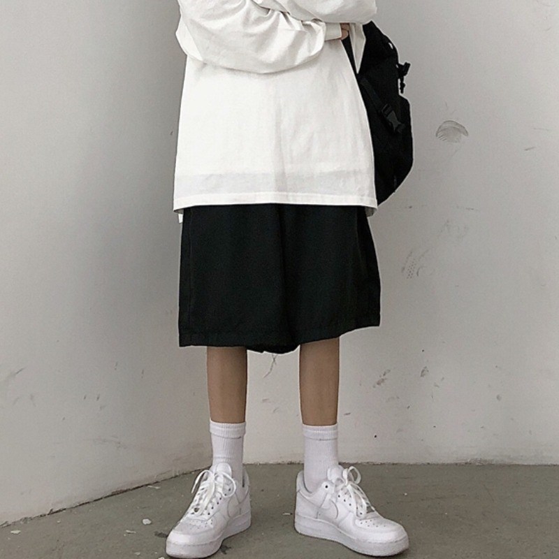 Quần ngắn dáng lửng ống rộng suông thẳng lưng cao phong cách Hàn Quốc thời trang hiphop thường ngày cho học sinh