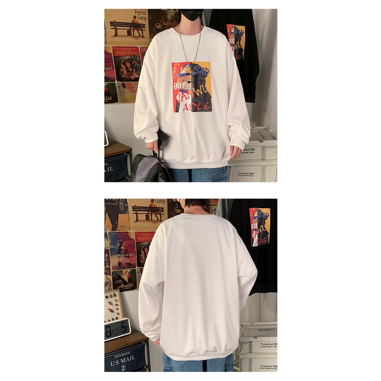 Áo sweater Aokang cổ tròn dáng rộng in họa tiết hoạt hình thời trang cho cặp đôi