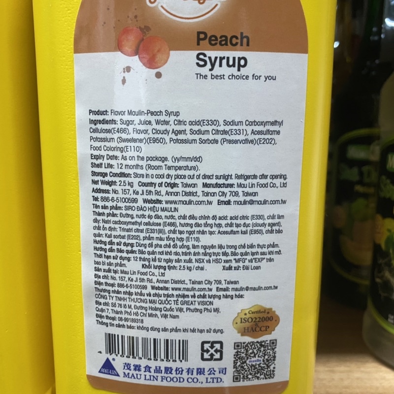 Siro Maulin Đào, Dâu, Dưa Lưới Can 2L