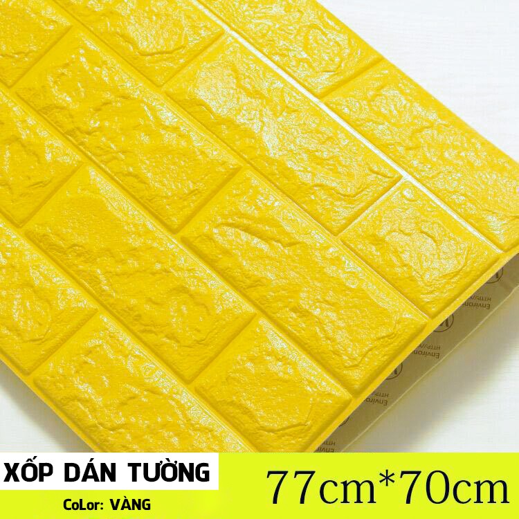 Xốp dán tường màu vàng giả gạch 3D loại dày 5mm
