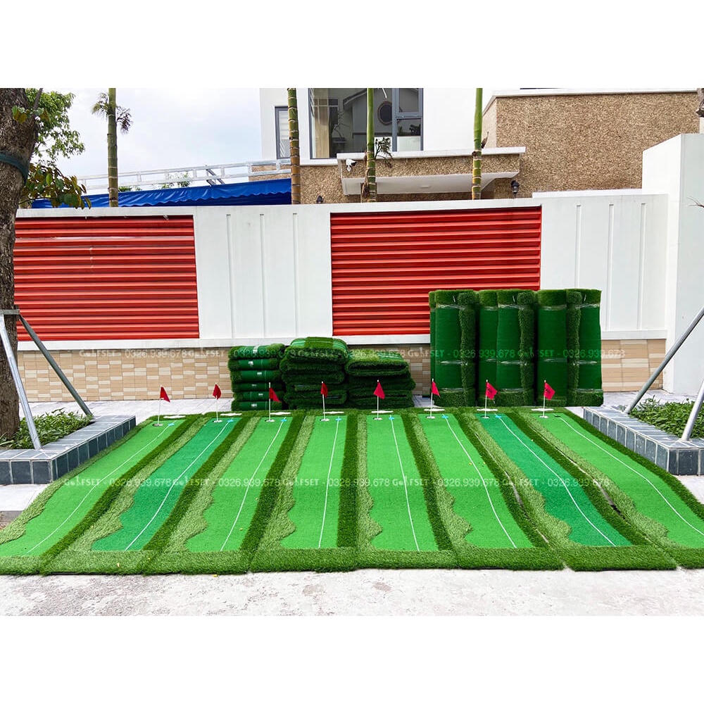 Thảm Tập Putt Golf Vạch Trắng Kích Thước 0.5x3m/ 0.75x3m/ 2 lỗ Golf/ Tặng Kèm 3 Bóng Golf Cũ
