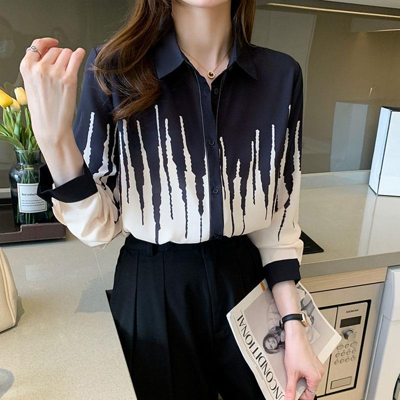 Áo Sơ Mi Chiffon Dài Tay Dáng Rộng Phong Cách Hàn Quốc Cho Nữ