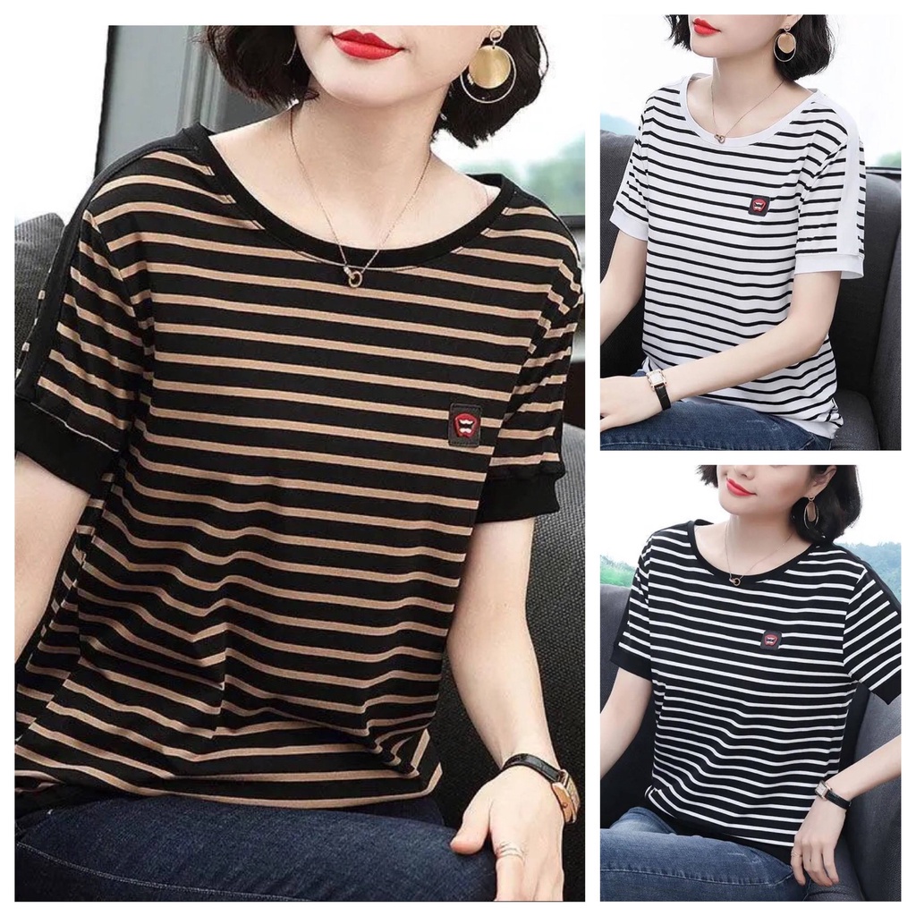 Áo thun cotton tay ngắn dáng rộng có size lớn thanh lịch cho nữ trung niên