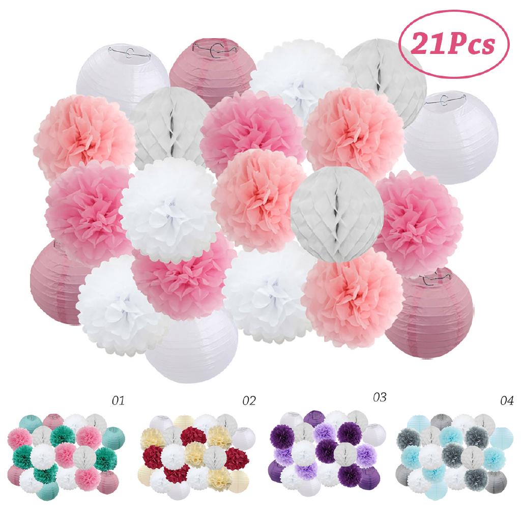 21pcs/set Paper Flower Balls Paper Honeycomb Balls Paper Lanterns Birthday Party Wedding Birthday