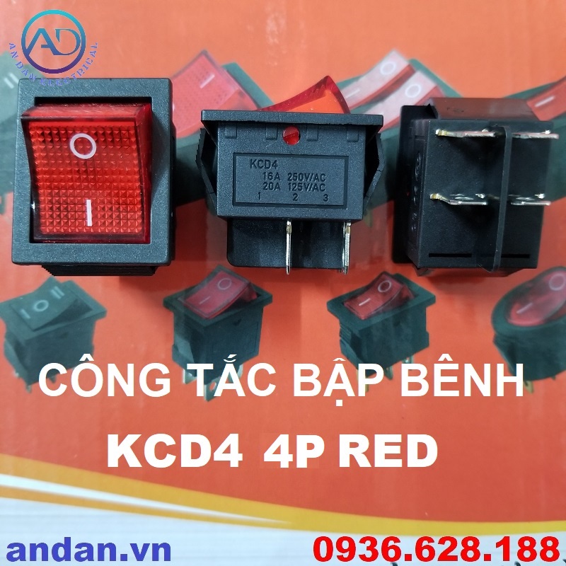 Công tắc bập bênh KCD3 KCD4, 3 chân 4 chân 6 chân, 16A 250V có đèn đỏ - xanh lá