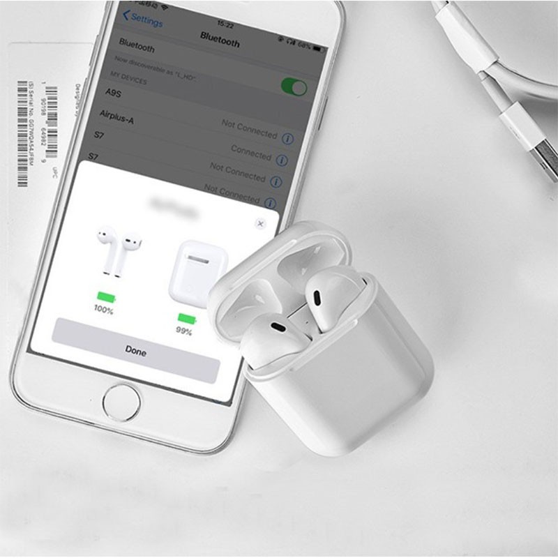 Tai nghe không dây bluetooth 5.0 i12 tws cảm ứng chạm âm thanh nổi