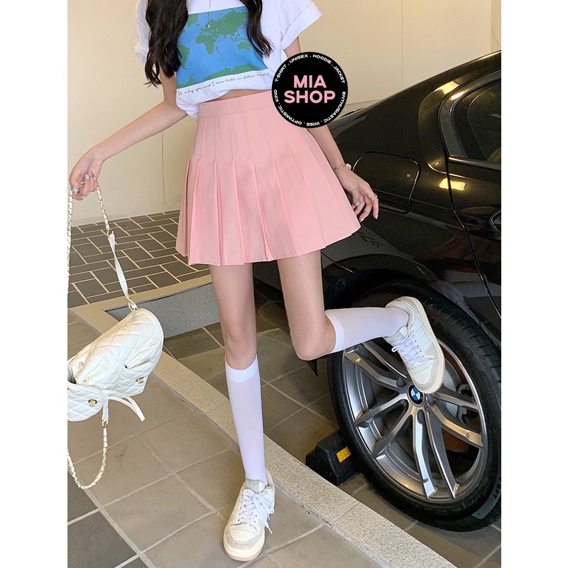 Chân váy xếp ly MIA, Chân váy tennis dáng ngắn xòe chữ A lưng cao, màu hồng pastel, có bigsize