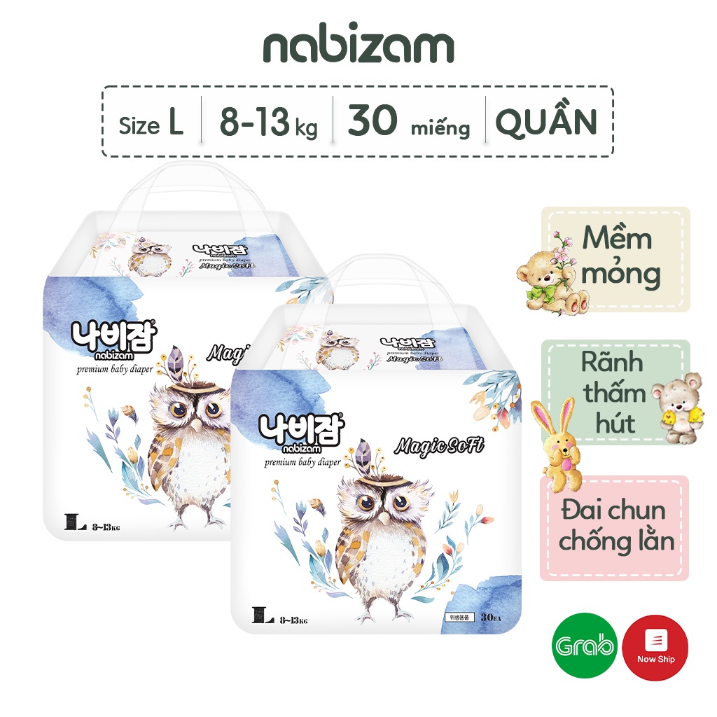 COMBO 2 Bịch Tã/Bỉm Quần NABIZAM Magic Soft Nội Địa Hàn Với Công Nghệ Thấm Hút Ngược Size L Cho Bé Từ 8-13kg, 30 Miếng