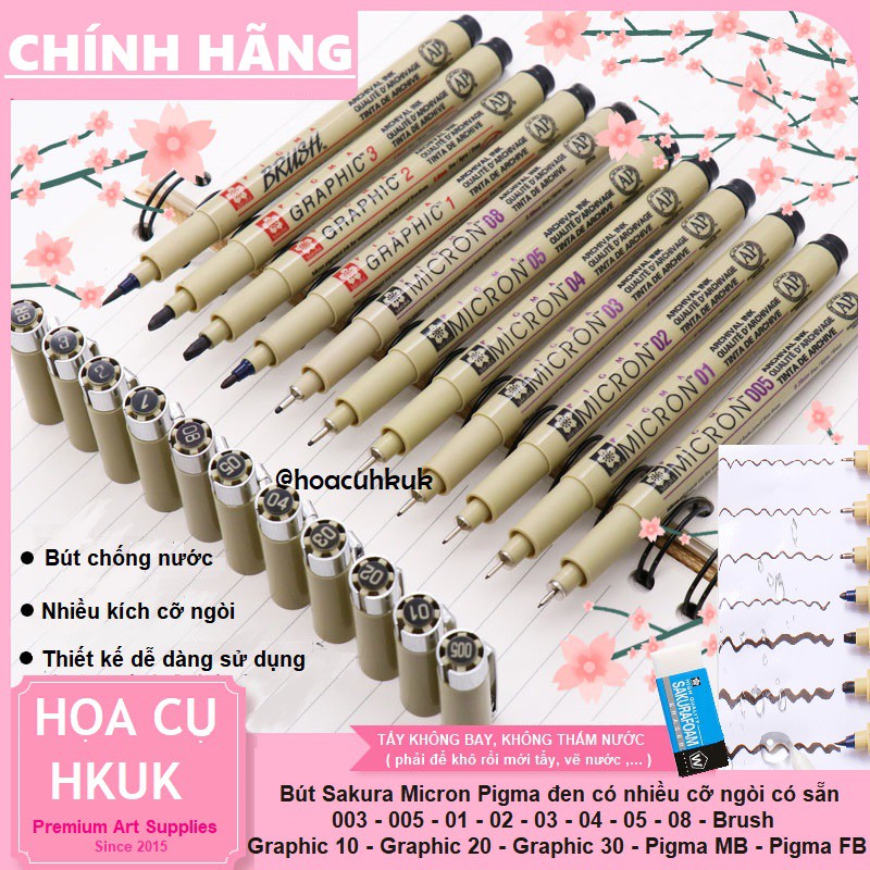 Bút line Sakura micron pigma chính hãng chống nước 003/005/01/02/03/04/05/08/10/BR/PN, Pigma FB/MB