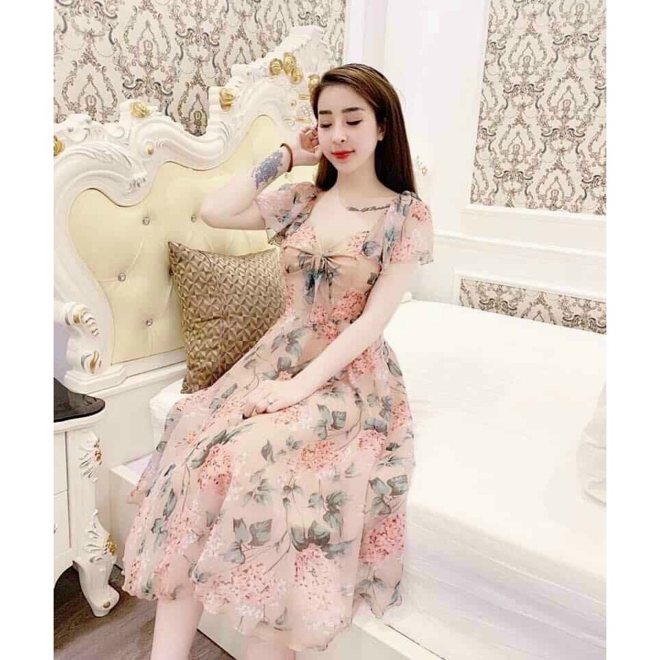 Đầm Lụa In Hoa Form Dài Chất Voan Mềm Mại