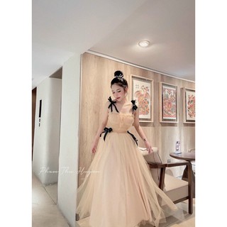 Đầm xoè voan nhẹ nhàng nơ vai , gigi