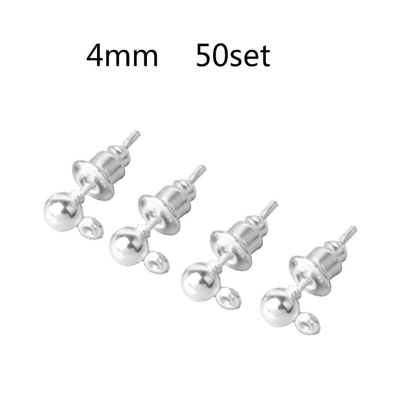 Set 50 phụ kiện đinh ghim hình viên bi nhỏ kèm chốt làm bông tai thủ công tiện lợi
