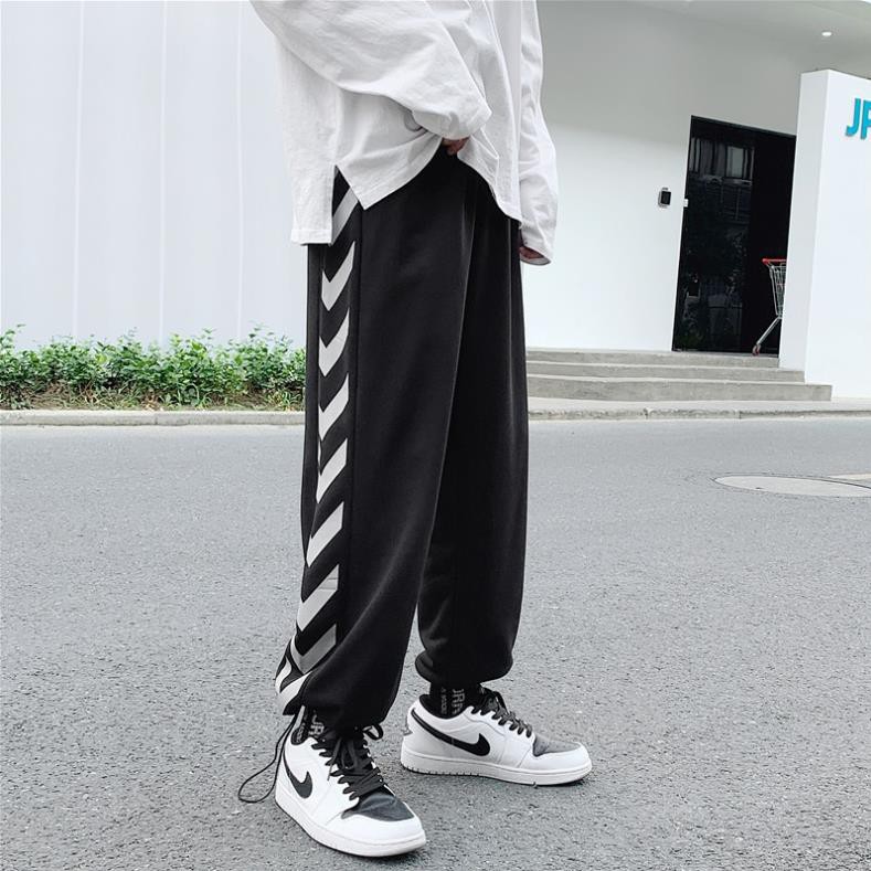 Quần Nỉ Jogger Ống Rộng Nam Nữ QJ22 Sọc Mũi Tên Hai Màu Dây Rút Bo Gấu 2 Dáng Trong 1 Phong Cách Hàn Quốc -- 2021