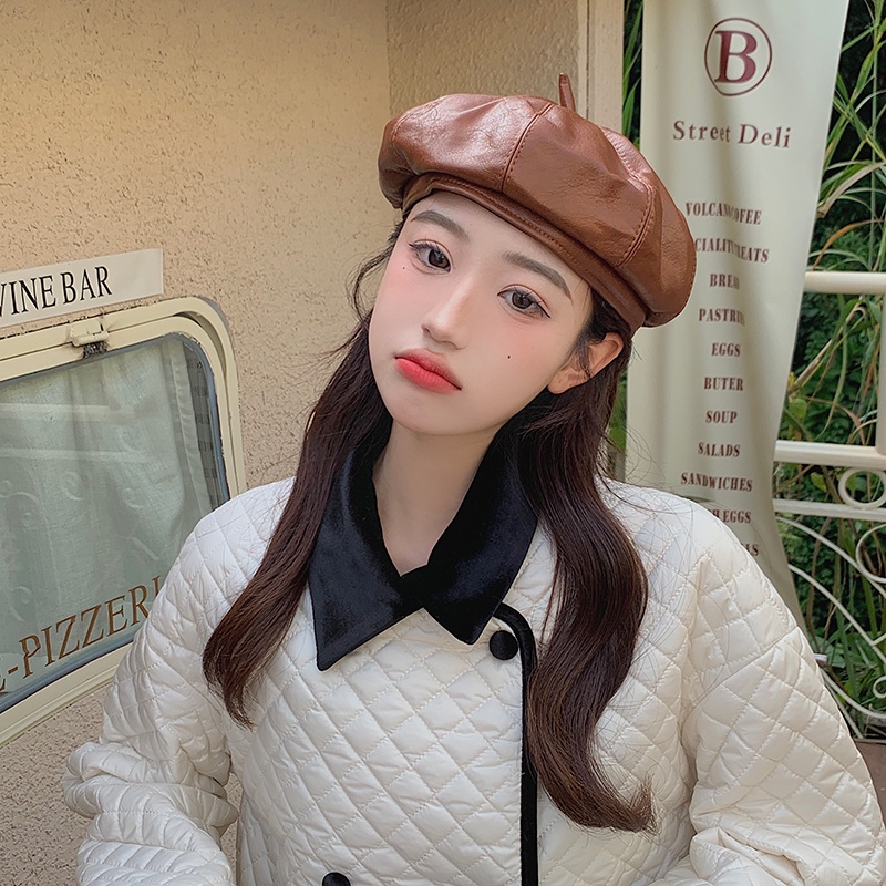 Mũ nồi da PU phong cách Hàn Quốc thời trang thu đông cho nữ