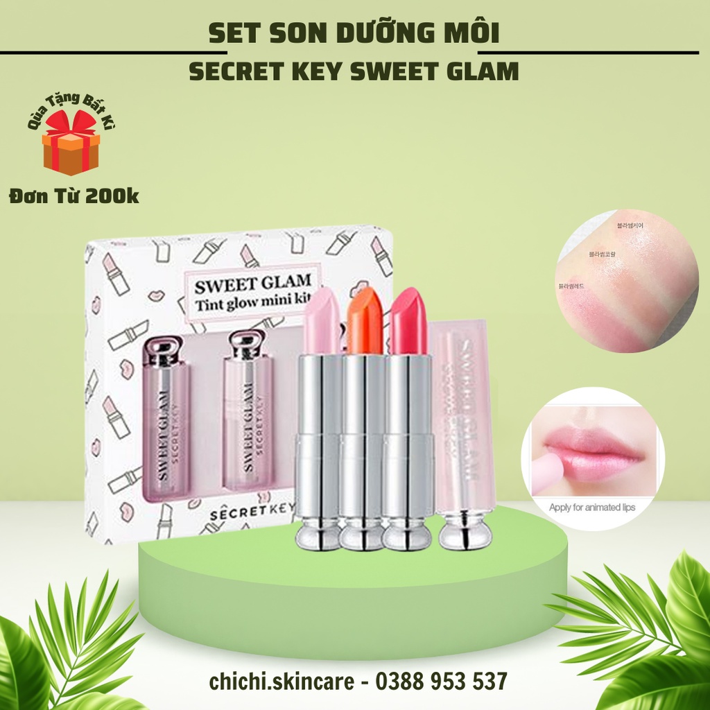 (999383 - SẴN) Set Son Dưỡng Có Màu Secret Key Sweet Glam Tint Glow 3 cây