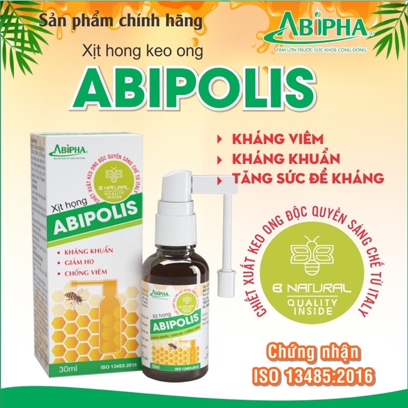 Xịt họng abipolis abipha (hỗ trợ: kháng khuẩn, giảm ho…)10ml