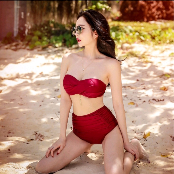 Bikini nữ đồ bơi đi biển 2 mảnh xoắn nhún cạp cao VATIXA BKN99