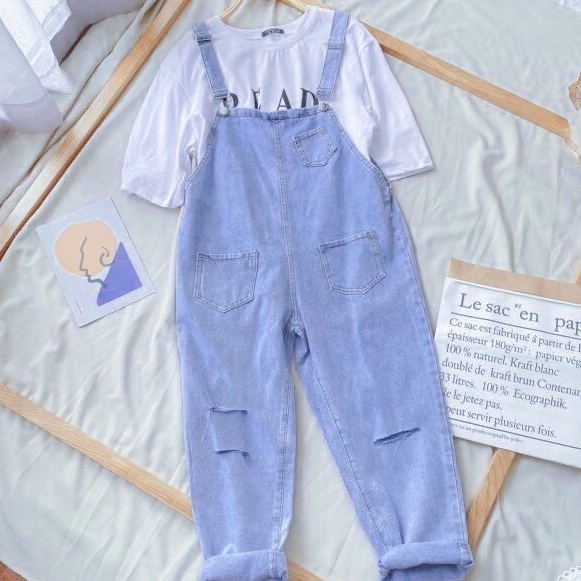 Yếm nữ jean dài màu xanh dáng baggy mẫu mới 2022 KING168 M2