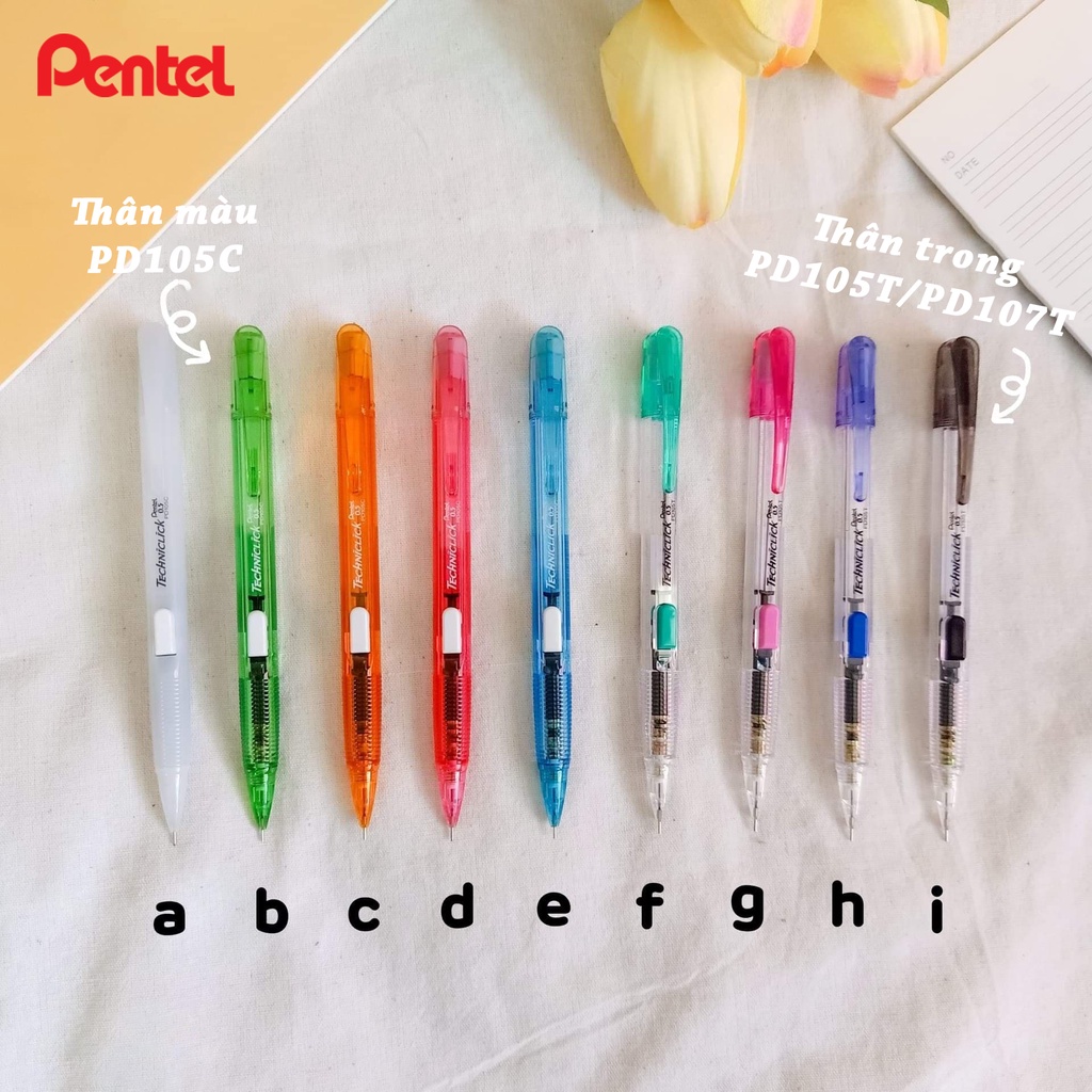 Bút Chì Bấm Thân Giữa Pentel PD105C Ngòi 0.5mm | Dễ Dàng Bấm Chì | Thiết Kế Thân Trong Đẹp Mắt