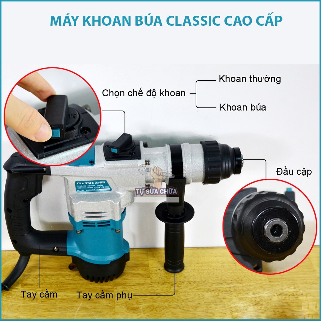 Máy khoan búa Classic CLA-5426 có chức năng vừa khoan, vừa đục bê tông khoan khỏe