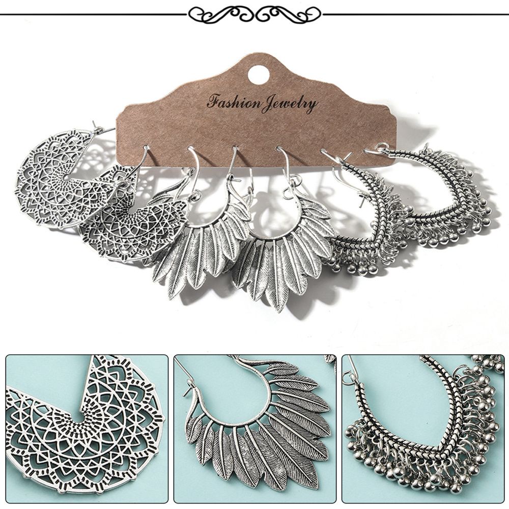 Set 3 đôi bông tai dáng dài phong cách boho thời trang dành cho nữ