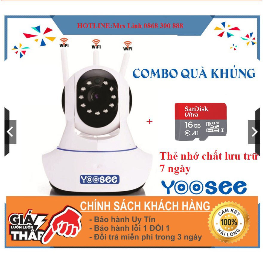 Camera IP Yoosee 3 Anten siêu nét bắt sóng khỏe hơn 1,5 lần HD720P + Tặng Thẻ Sandisk Bảo Hành 5 Năm