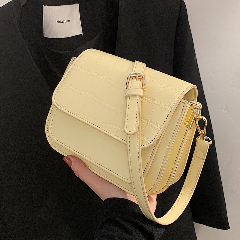 Túi xách đeo chéo nữ dây da kết hợp móc xích Alice Housee, túi đeo vai phong cách Retro kiểu Pháp