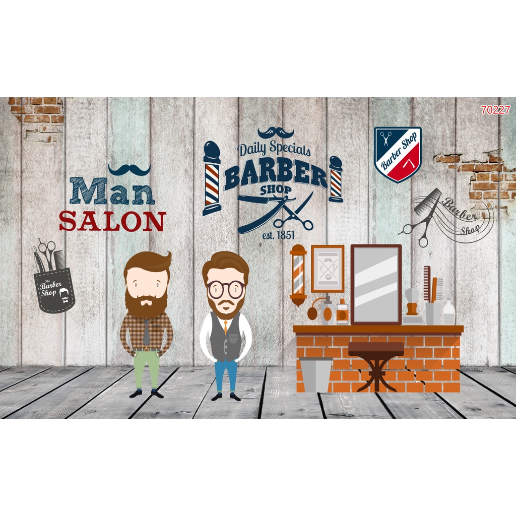 Tranh decal dán tường trang trí quán tóc nam - barber chất, cá tính