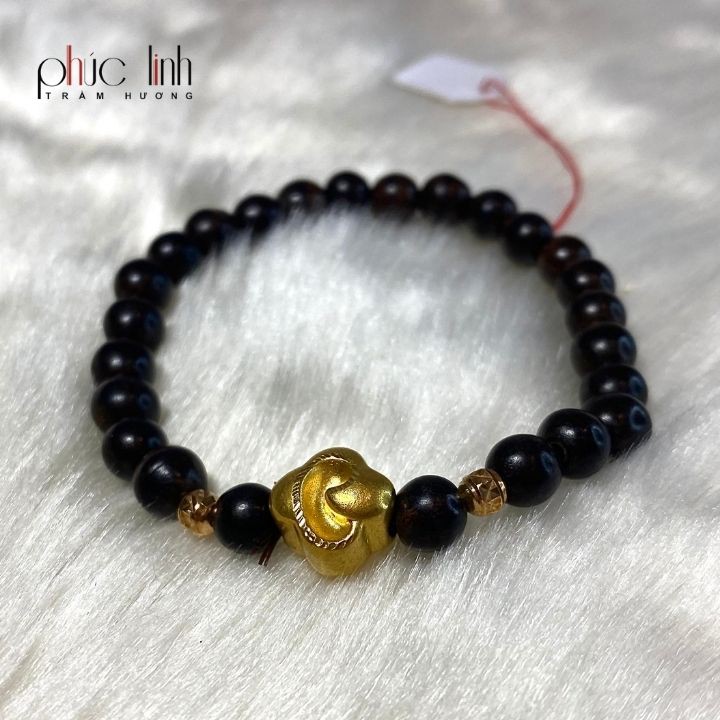 Vòng Tay Trầm Mix Charm Vàng Hoa Mai 2p7 PHÚC LINH