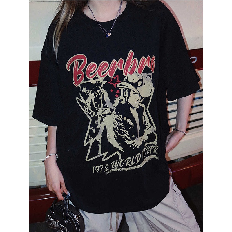 NRVP Áo Thun Nữ Oversize Cổ Tròn Thời Trang Hàn Quốc