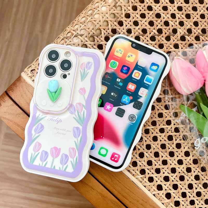 Pushable Ice Cream Style Soft Case for IPhone 11 12 13 14 Pro Max Casing Phone Cover Camera Protection Cute purple tulip Girl Women Shin Case
