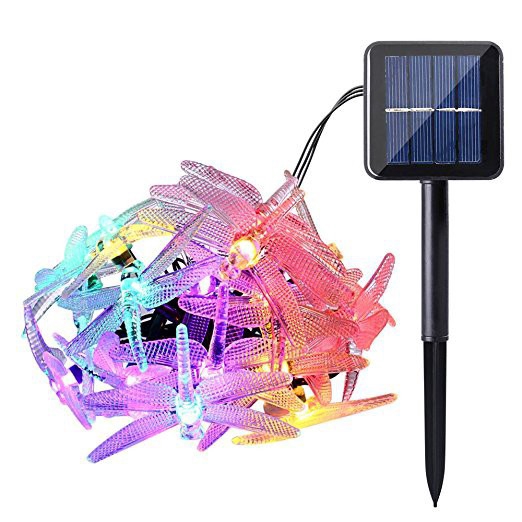 Bộ dây đèn 20 LED trang trí hình chuồn chuồn năng lượng mặt trời chống thấm nước