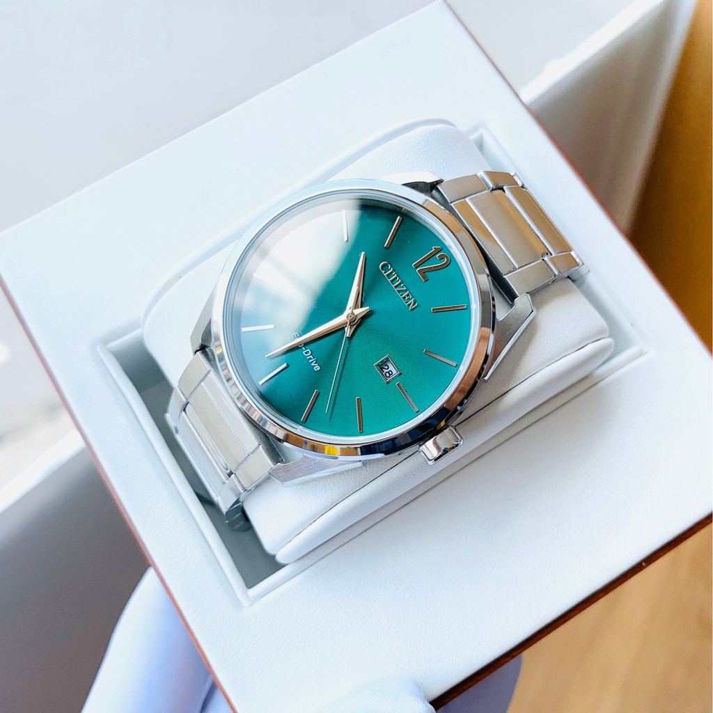 Đồng hồ Nam Citizen Eco Drive BM7410-51X Mặt xanh lá,Lịch ngày-Năng lượng ánh sáng-Dây kim loại cao cấp-Size 40mm
