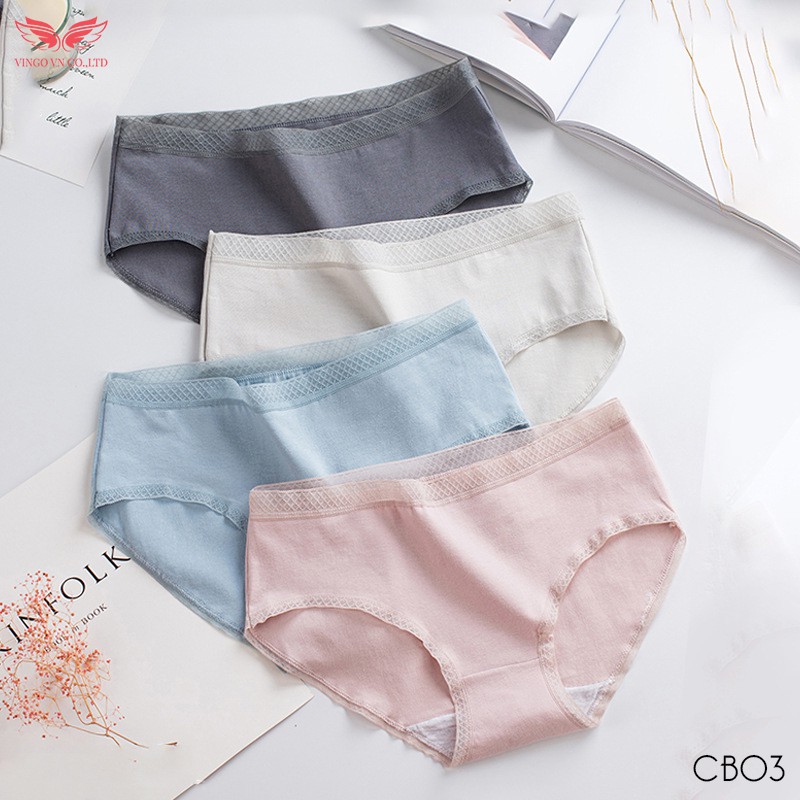COMBO 3 Quần lót nữ cotton kháng khuẩn VINGO 3/4 cạp phối lưới co giãn thoải mái thoáng khí cao cấp CB03 VNGO