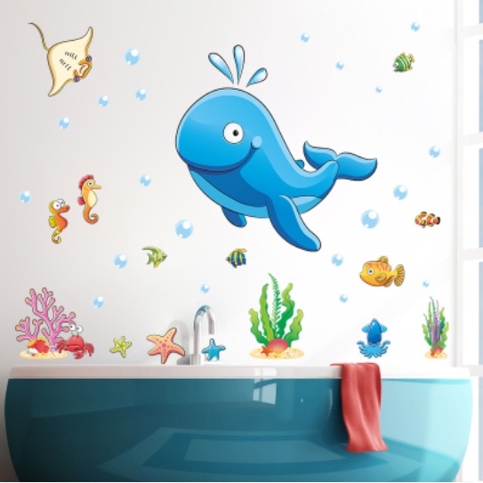 Decal trang trí tường - Chú cá voi dưới biển
